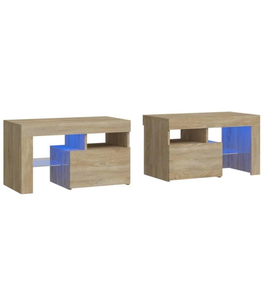 Nachttische 2 Stk. mit LED-Leuchten Sonoma-Eiche 70x36,5x40 cm
