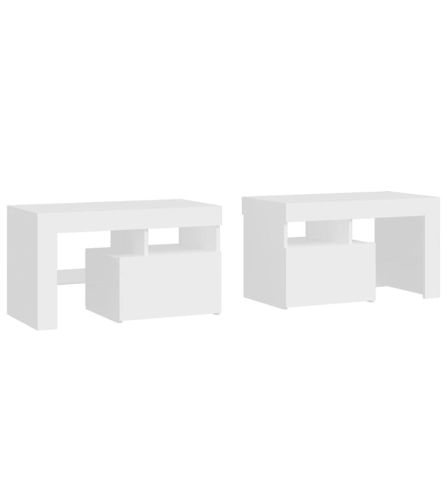 Nachttische 2 Stk. mit LED-Leuchten Weiss 70x36,5x40 cm