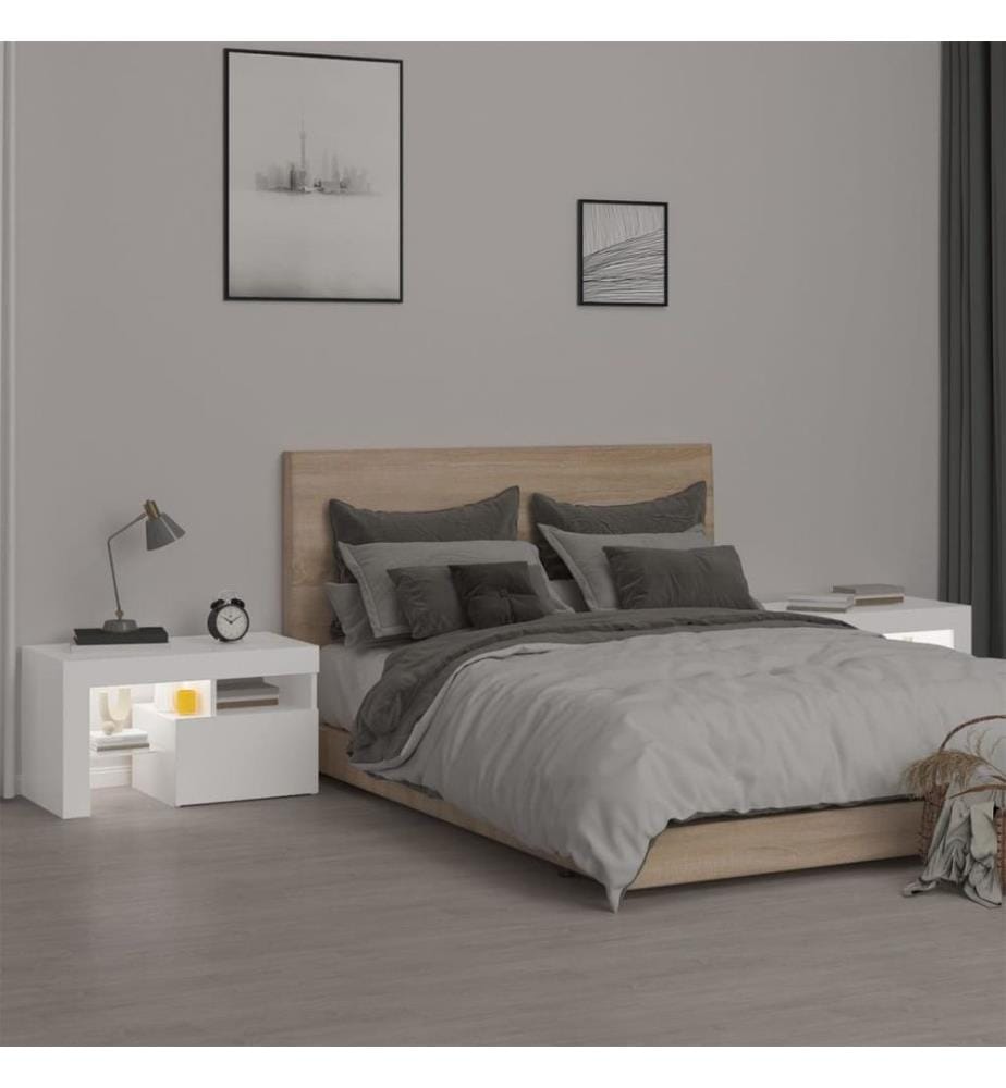 Nachttische 2 Stk. mit LED-Leuchten Weiss 70x36,5x40 cm