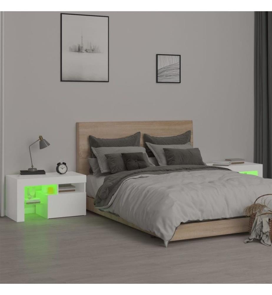 Nachttische 2 Stk. mit LED-Leuchten Weiss 70x36,5x40 cm