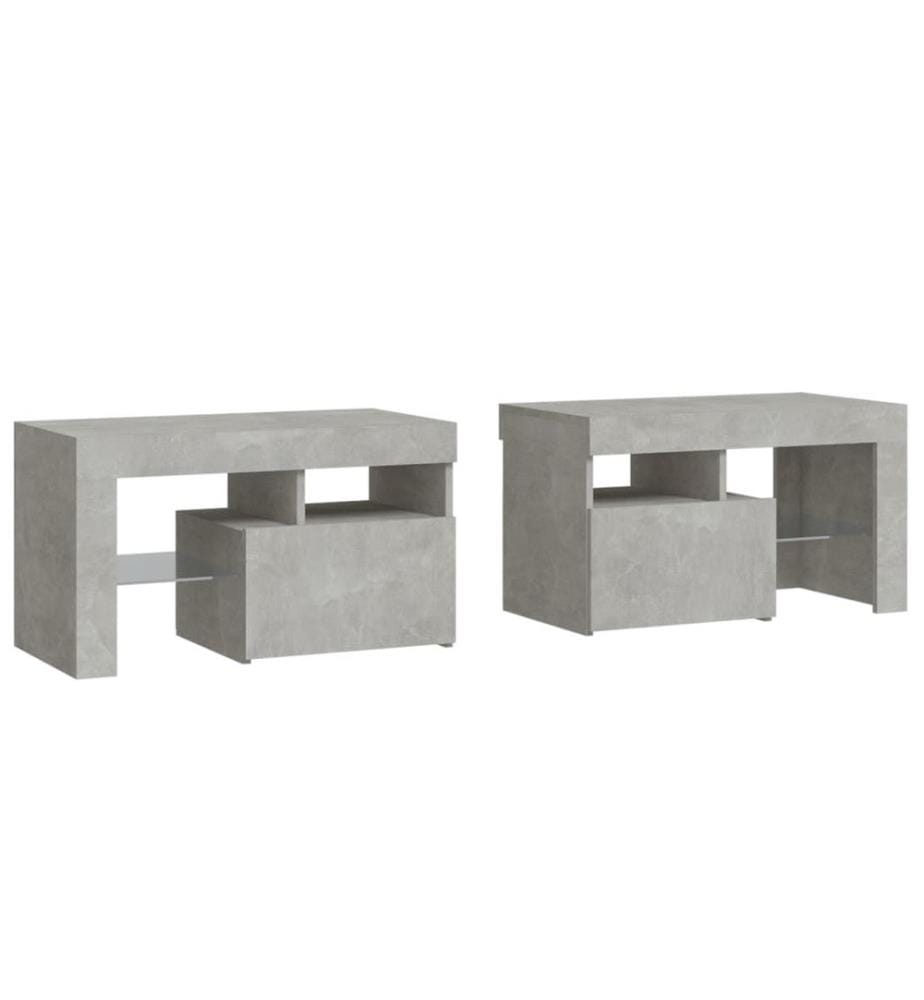 Nachttische 2 Stk. mit LED-Leuchten Betongrau 70x36,5x40 cm