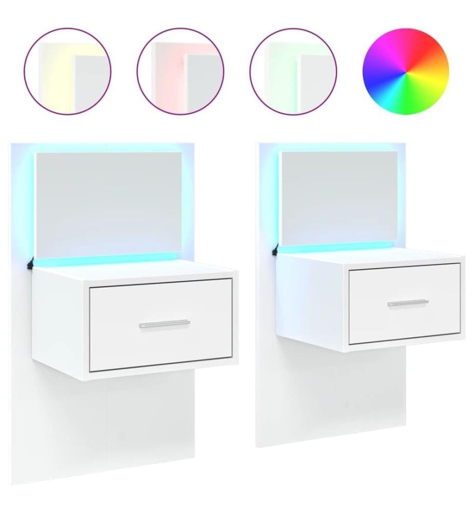 Wand-Nachttische mit LED-Leuchten 2 Stk. Weiss