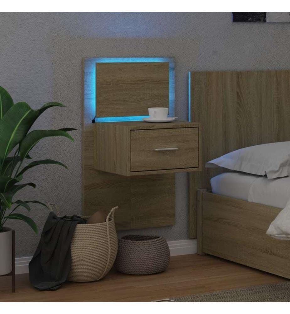 Wand-Nachttisch mit LED-Leuchten Sonoma-Eiche
