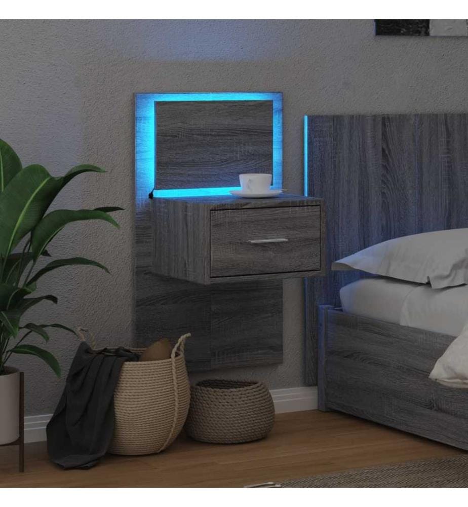Wand-Nachttisch mit LED-Leuchten Grau Sonoma