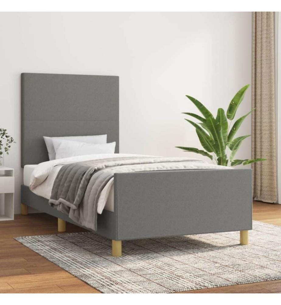 Bettgestell mit Kopfteil Dunkelgrau 100x200 cm Stoff