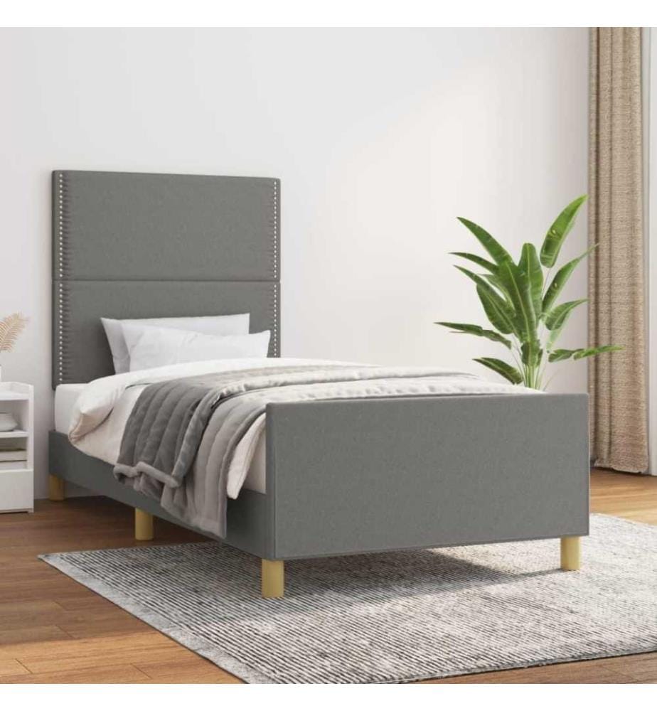 Bettgestell mit Kopfteil Dunkelgrau 100x200 cm Stoff