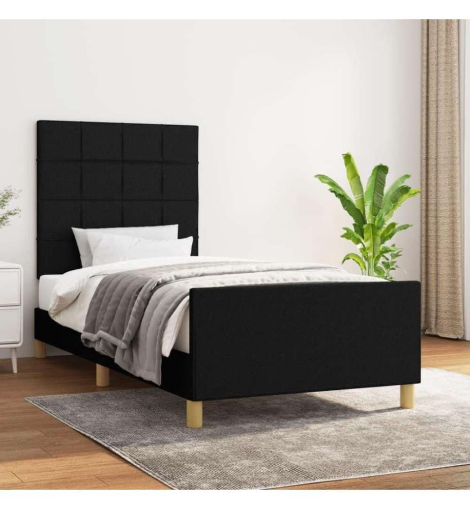 Bettgestell mit Kopfteil Schwarz 100x200 cm Stoff