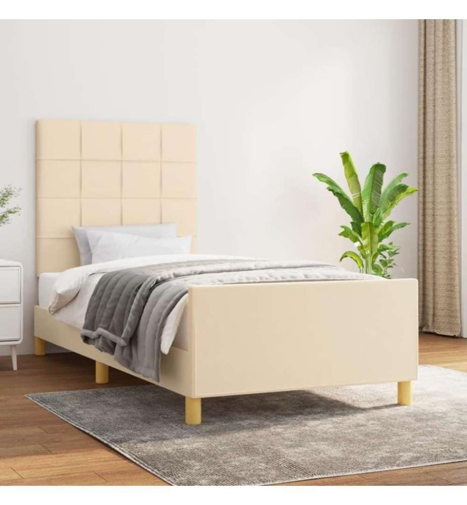 Bettgestell mit Kopfteil Creme 100x200 cm Stoff