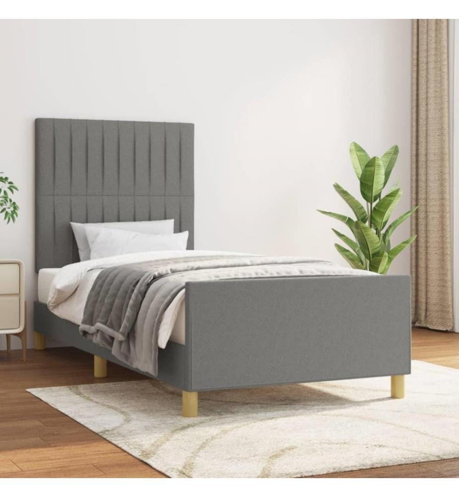 Bettgestell mit Kopfteil Dunkelgrau 100x200 cm Stoff