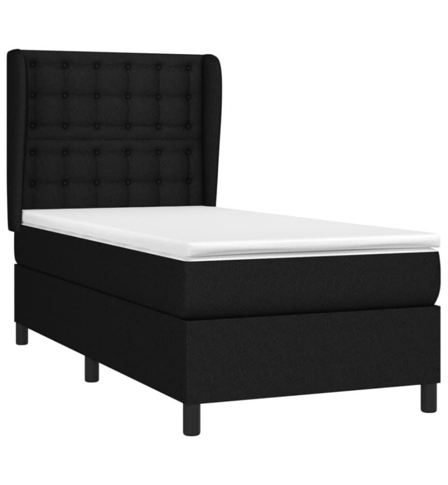 Lit à sommier tapissier et matelas Noir 80x200 cm Tissu