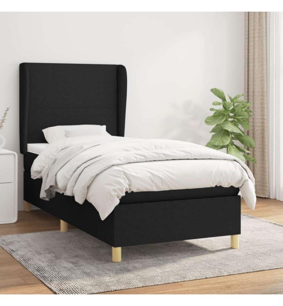 Lit à sommier tapissier et matelas Noir 80x200 cm Tissu