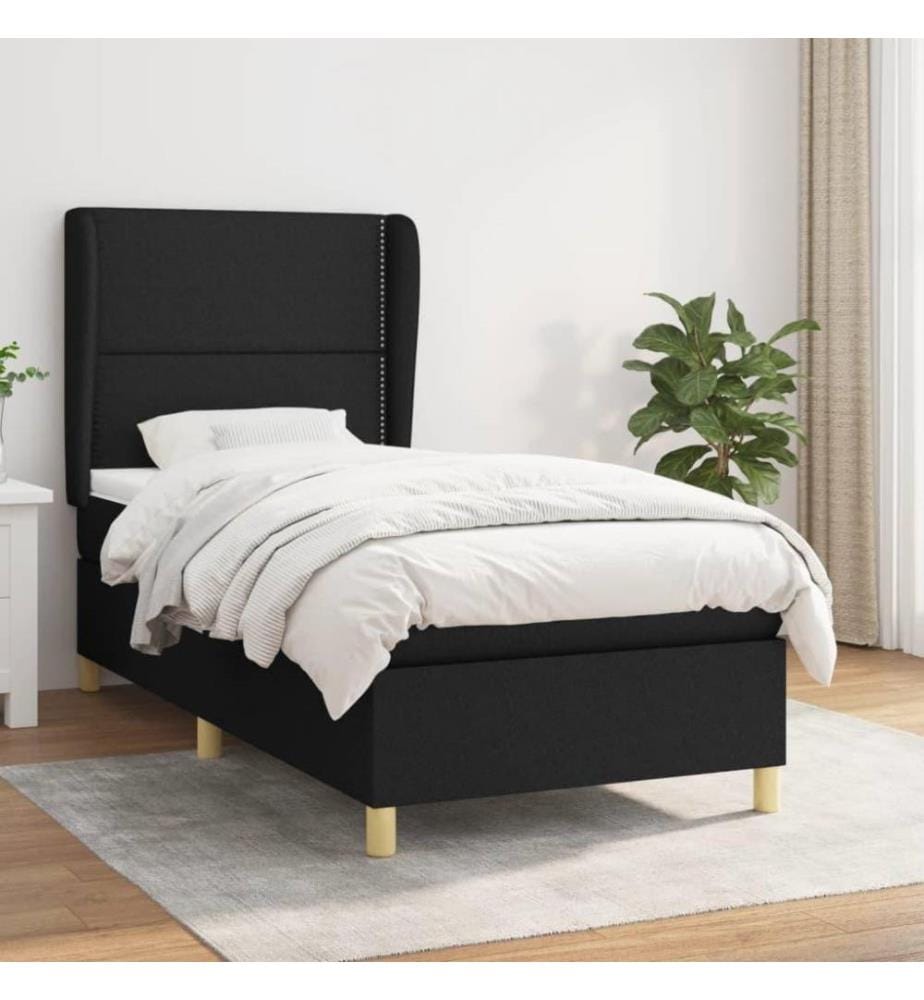 Lit à sommier tapissier et matelas Noir 80x200 cm Tissu