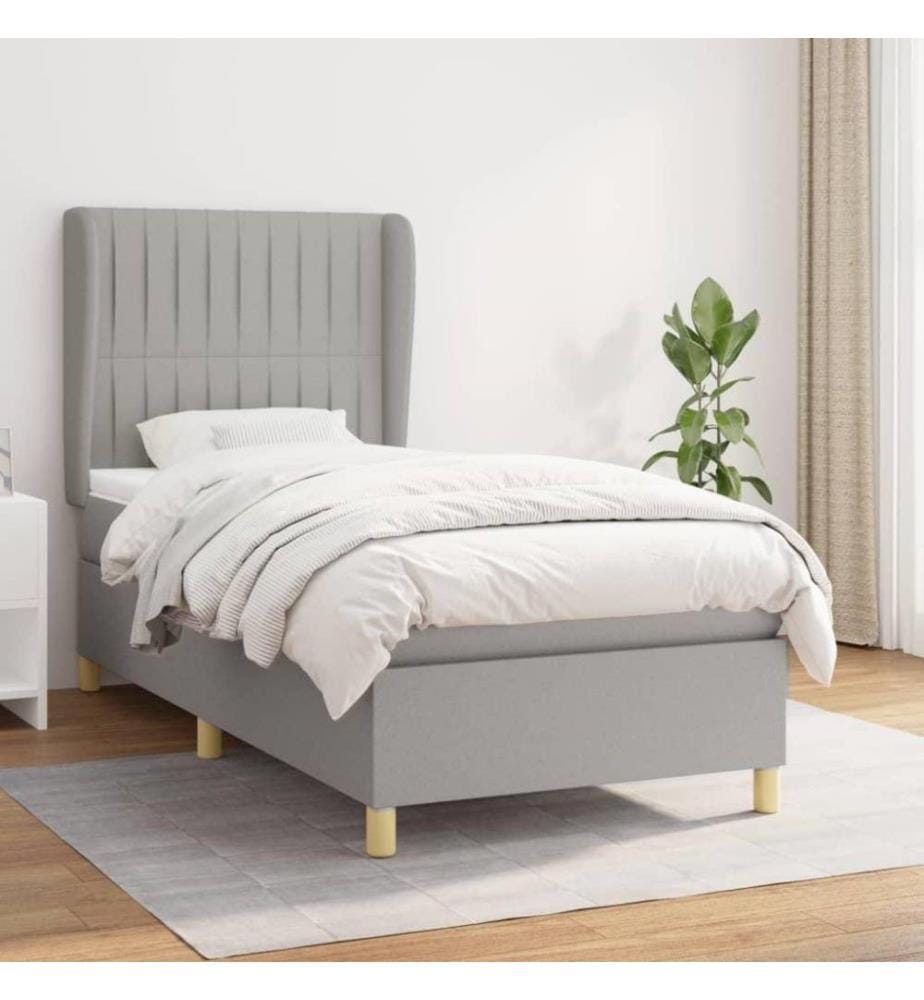 Boxspringbett mit Matratze Hellgrau 80x200 cm Stoff