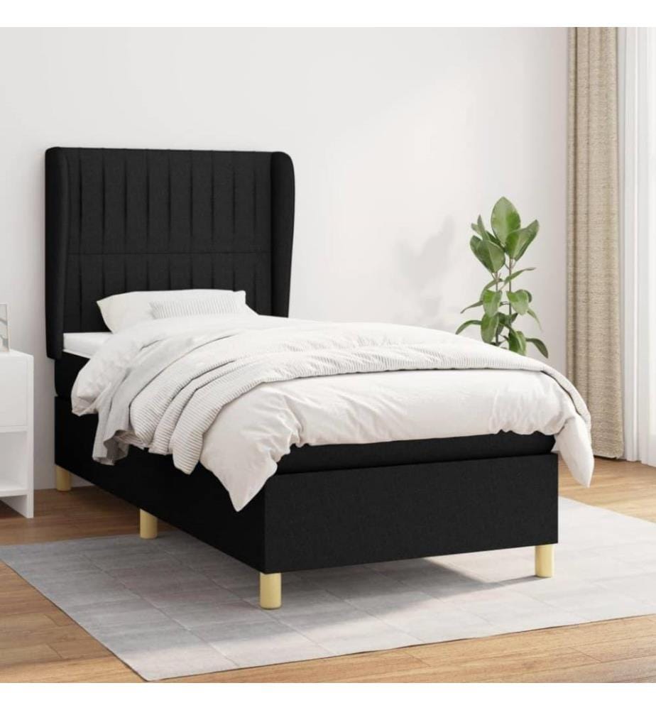 Lit à sommier tapissier et matelas Noir 80x200 cm Tissu