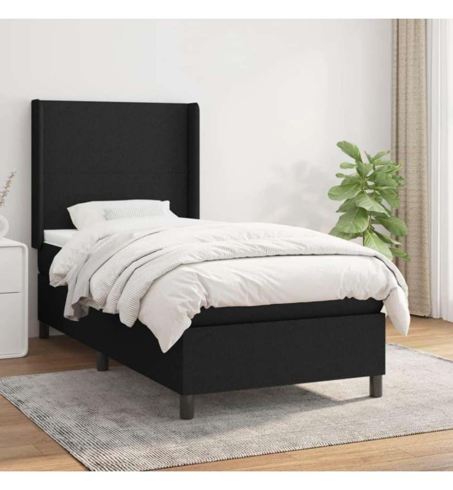 Lit à sommier tapissier et matelas Noir 80x200 cm Tissu