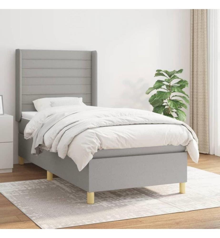 Boxspringbett mit Matratze Hellgrau 80x200 cm Stoff