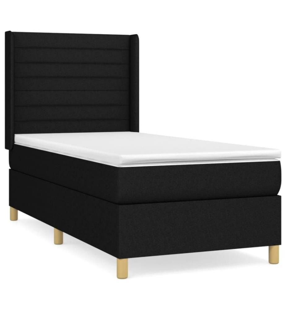 Lit à sommier tapissier et matelas Noir 80x200 cm Tissu
