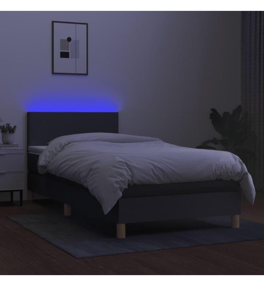 Sommier tapissier et matelas et LED Marron foncé 80x200cm Tissu