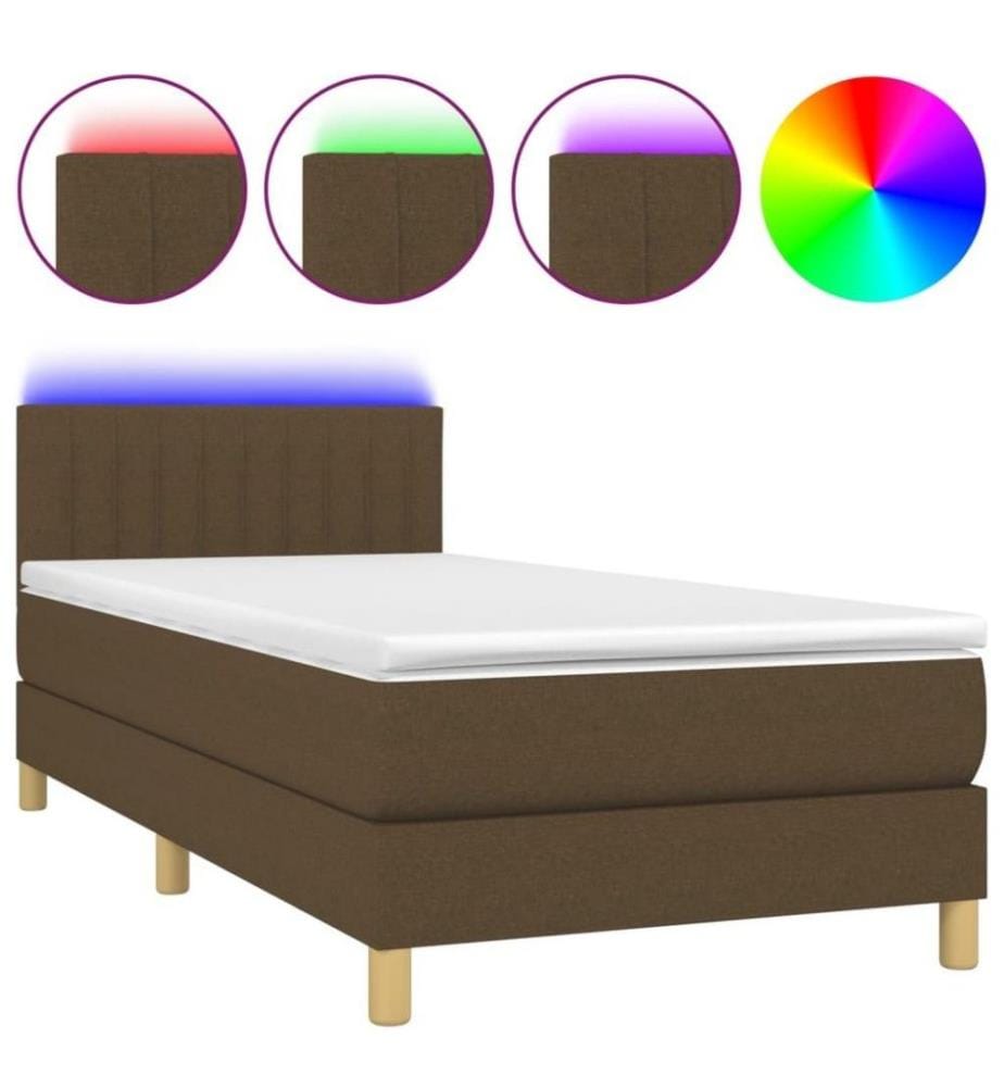 Sommier tapissier et matelas et LED Marron foncé 80x200cm Tissu