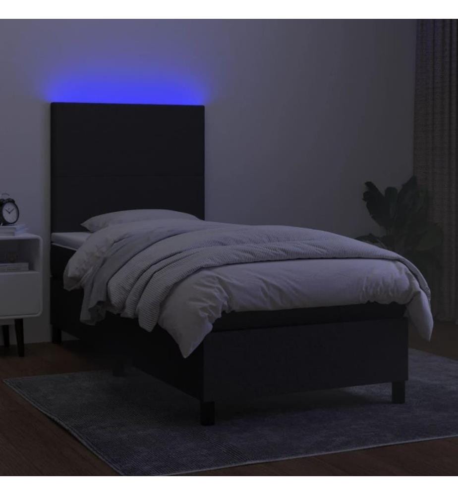 Sommier tapissier avec matelas et LED Noir 80x200cm Tissu