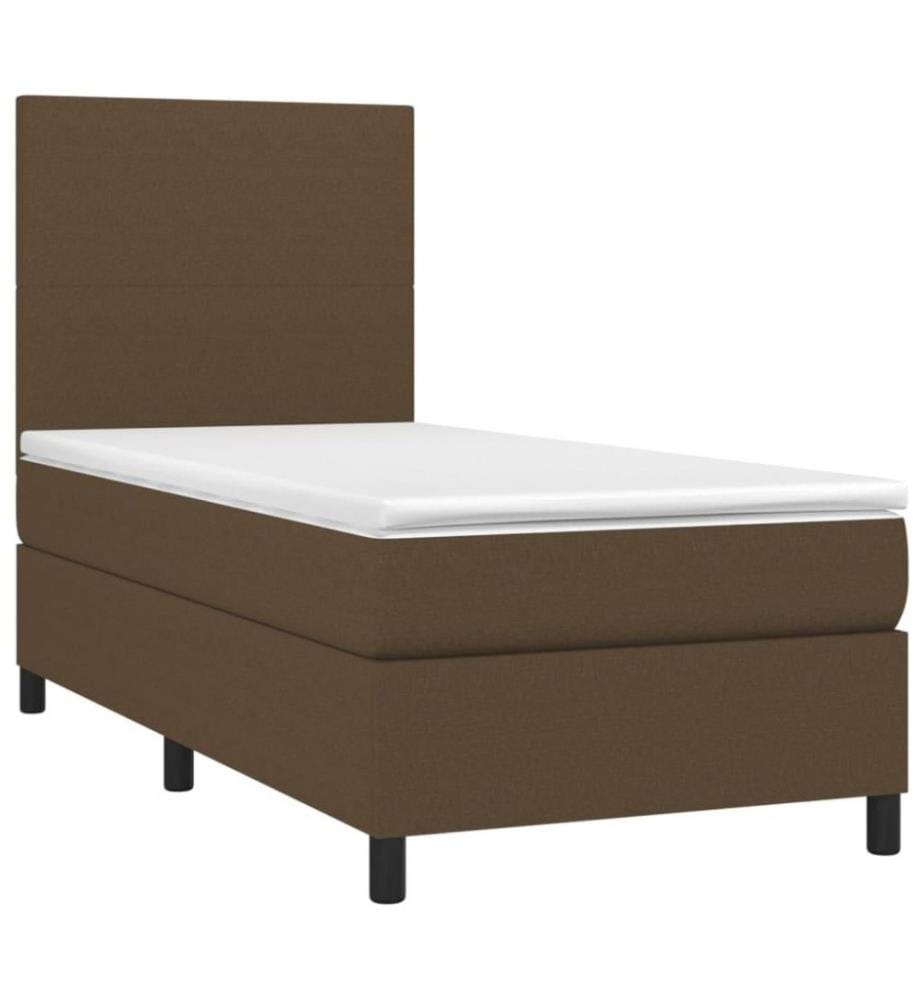 Sommier tapissier et matelas et LED Marron foncé 80x200cm Tissu