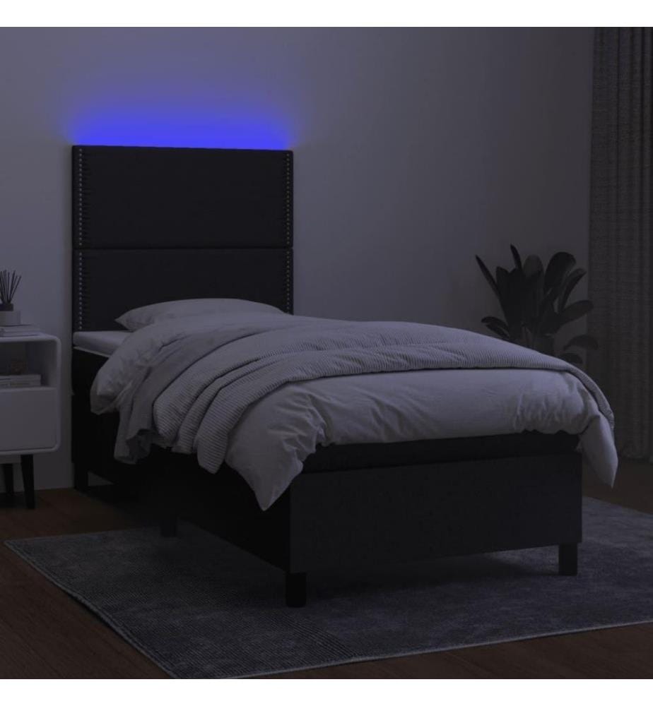 Sommier tapissier avec matelas et LED Noir 80x200cm Tissu