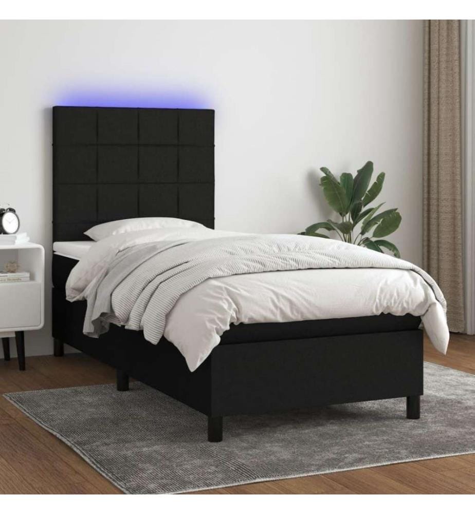 Sommier tapissier avec matelas et LED Noir 80x200cm Tissu