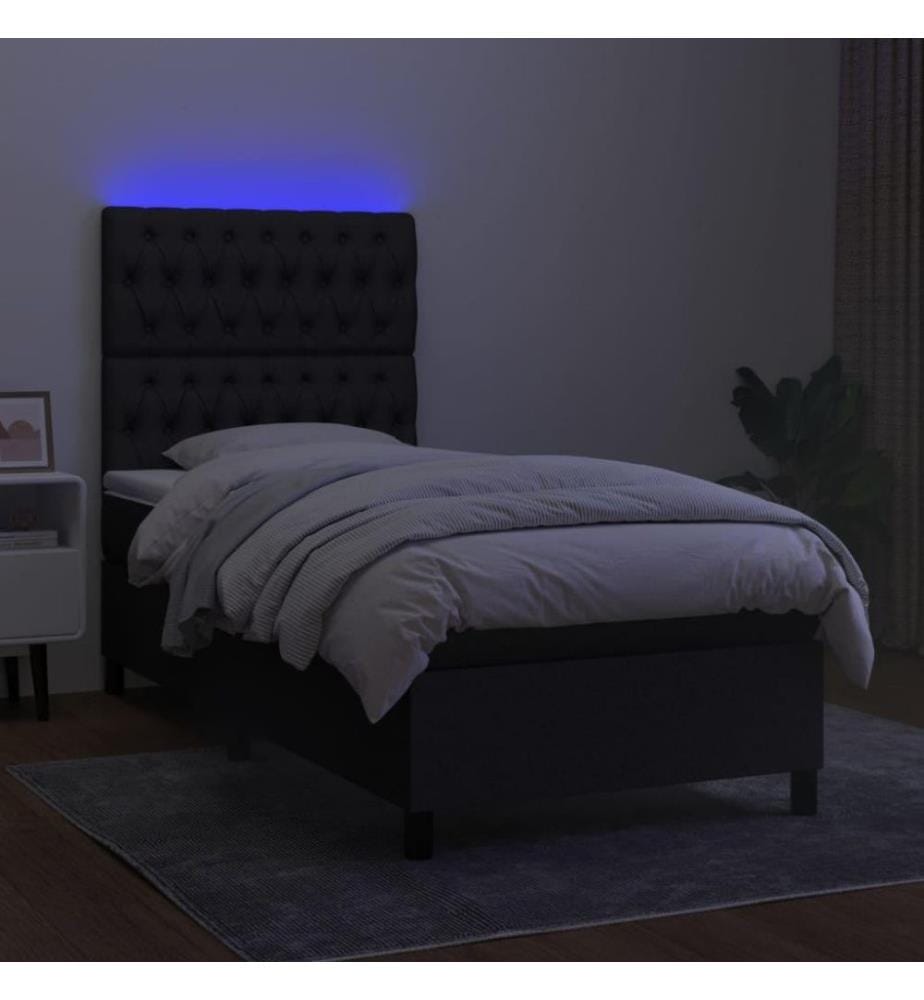 Sommier tapissier avec matelas et LED Noir 80x200cm Tissu