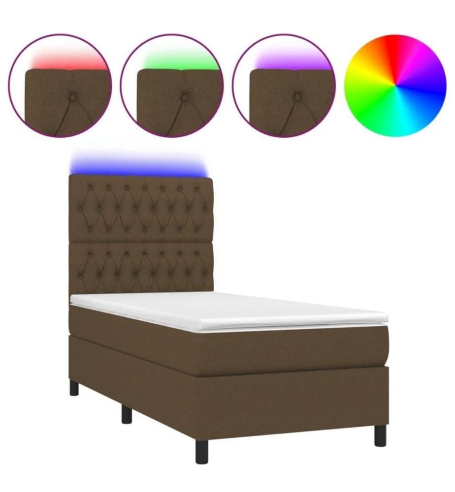Sommier tapissier et matelas et LED Marron foncé 80x200cm Tissu