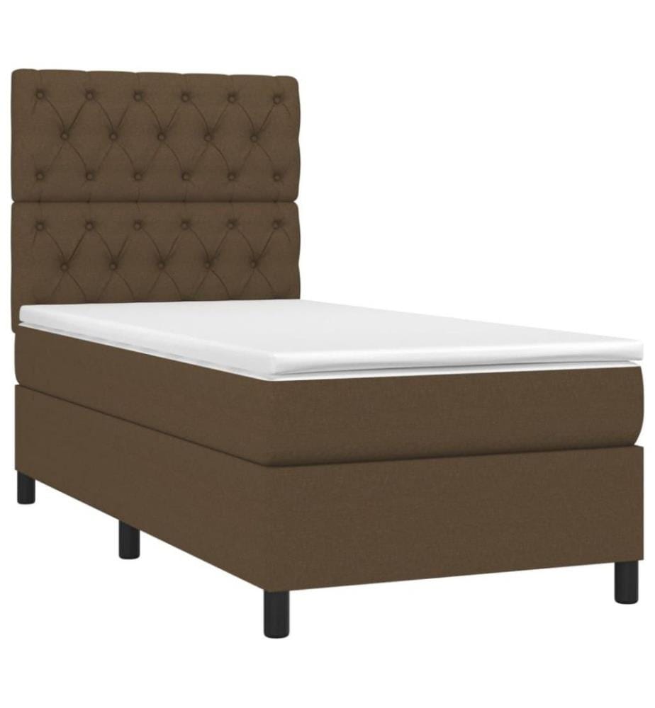 Sommier tapissier et matelas et LED Marron foncé 80x200cm Tissu