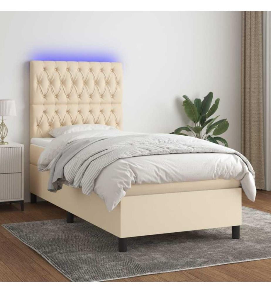 Sommier tapissier avec matelas et LED Crème 80x200cm Tissu