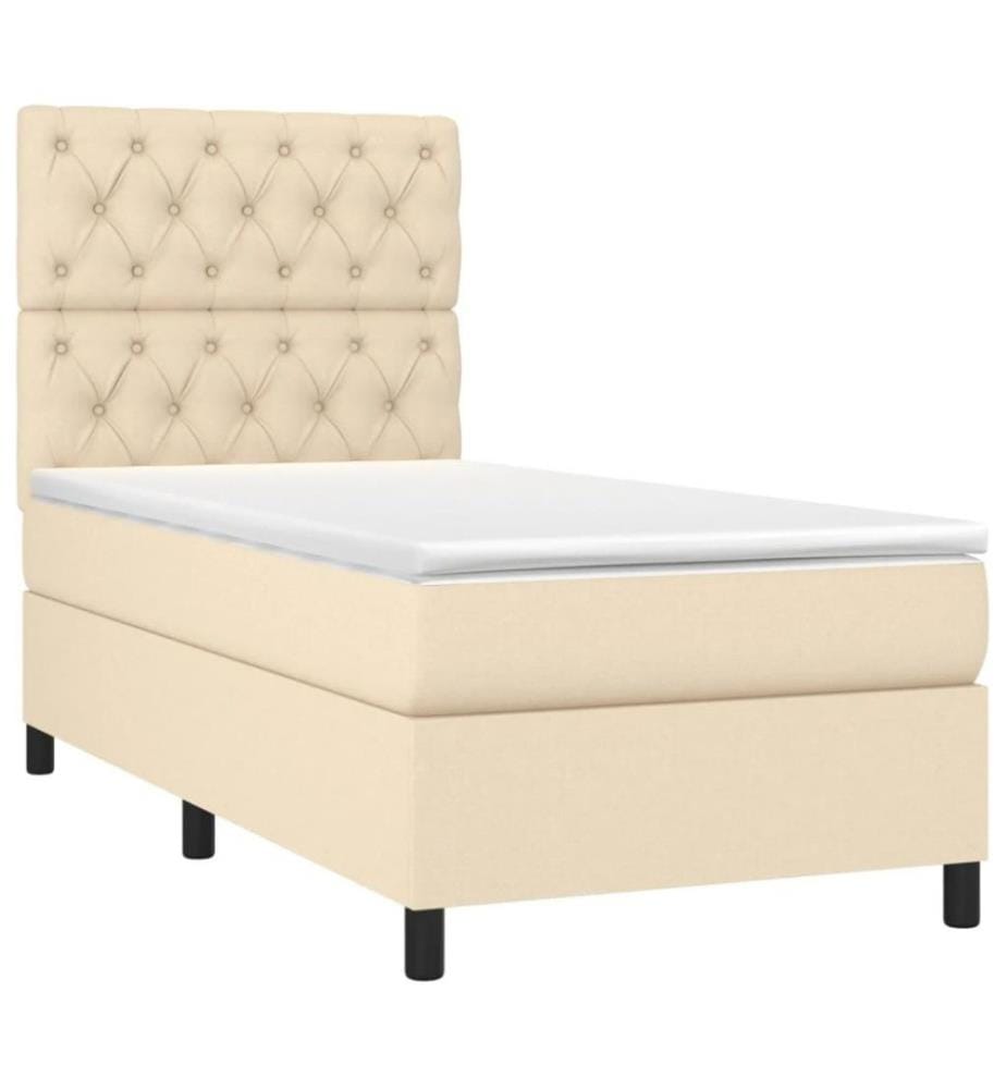 Sommier tapissier avec matelas et LED Crème 80x200cm Tissu