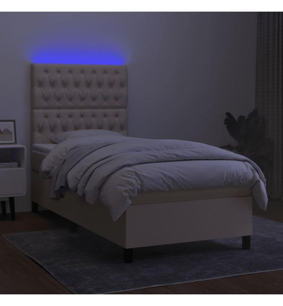 Sommier tapissier avec matelas et LED Crème 80x200cm Tissu