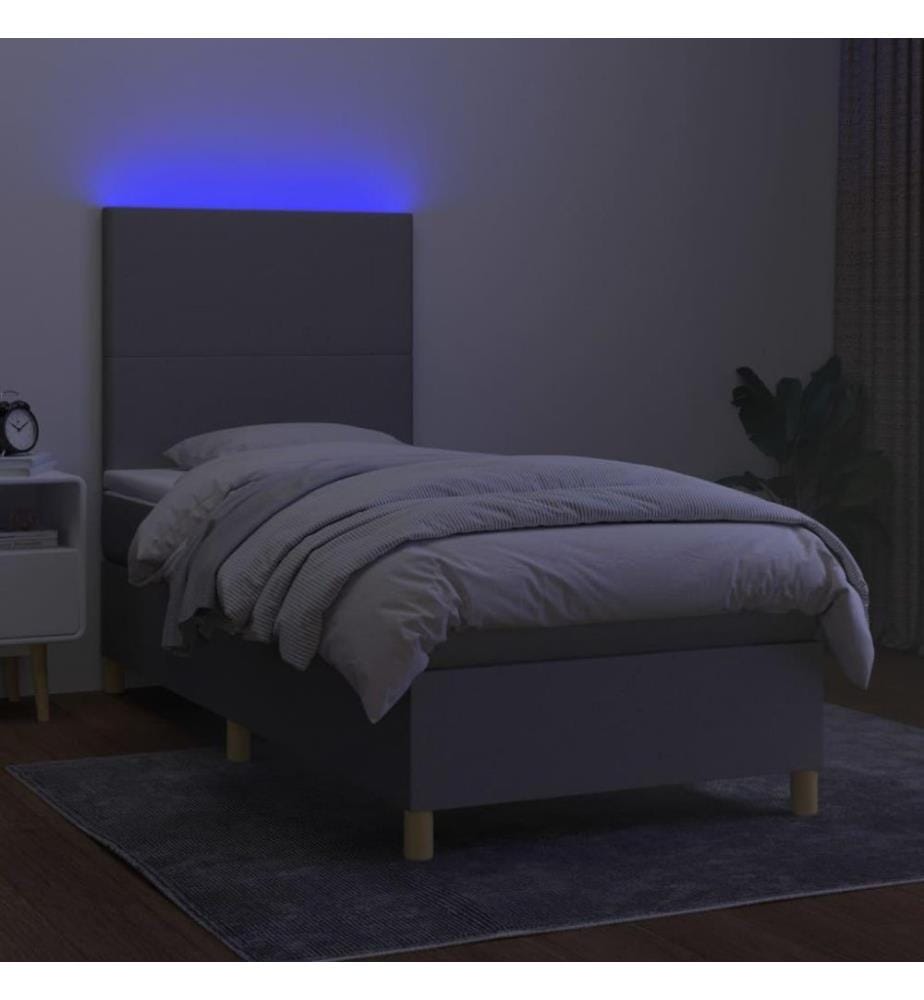 Sommier tapissier avec matelas et LED Gris clair 80x200cm Tissu