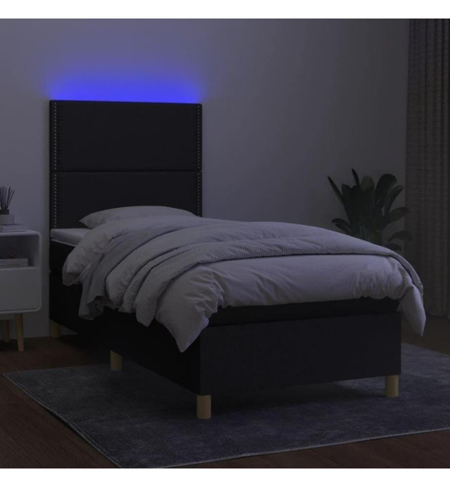 Sommier tapissier avec matelas et LED Noir 80x200cm Tissu