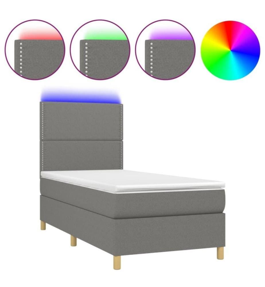 Boxspringbett mit Matratze & LED Dunkelgrau 90x190 cm Stoff