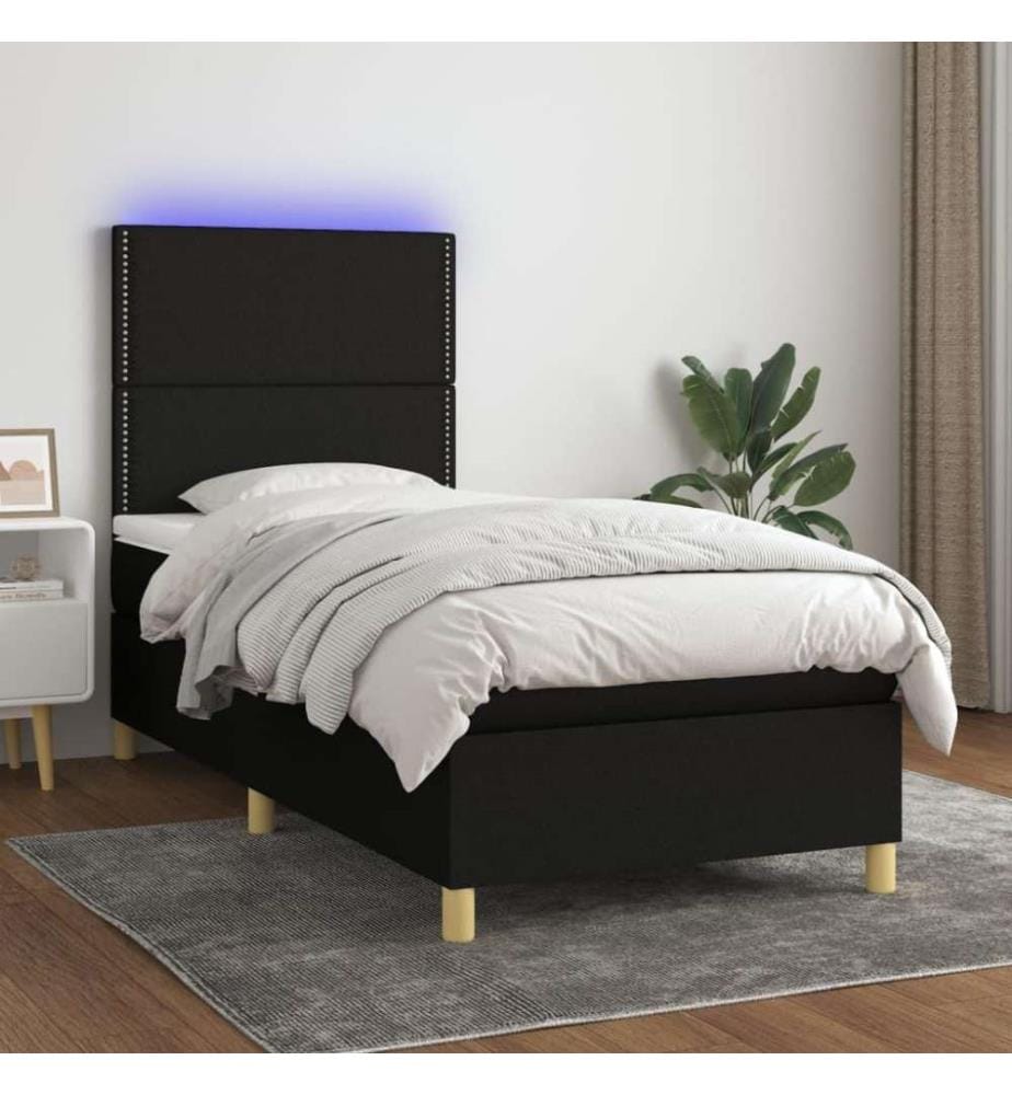 Sommier tapissier avec matelas et LED Noir 90x190 cm Tissu