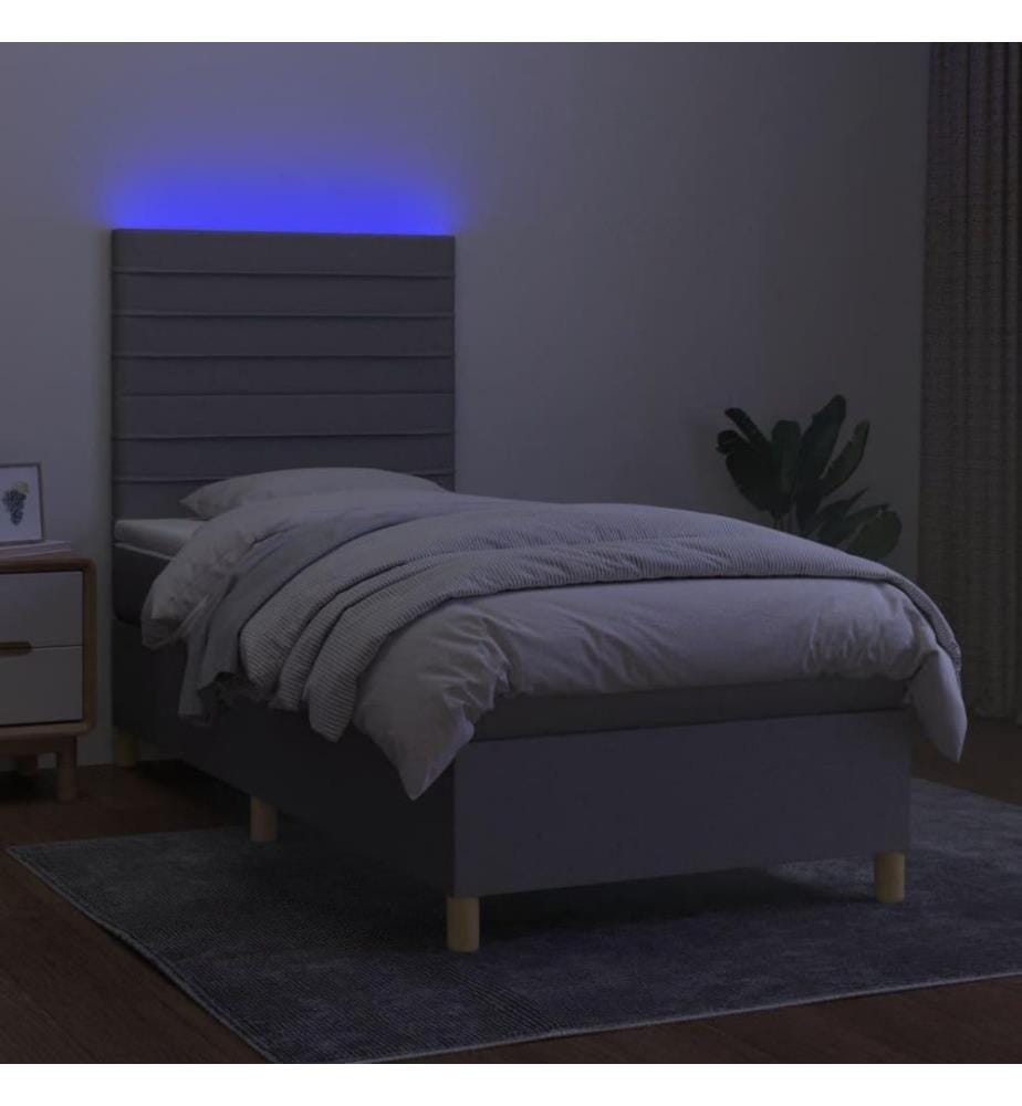 Boxspringbett mit Matratze & LED Hellgrau 80x200 cm Stoff