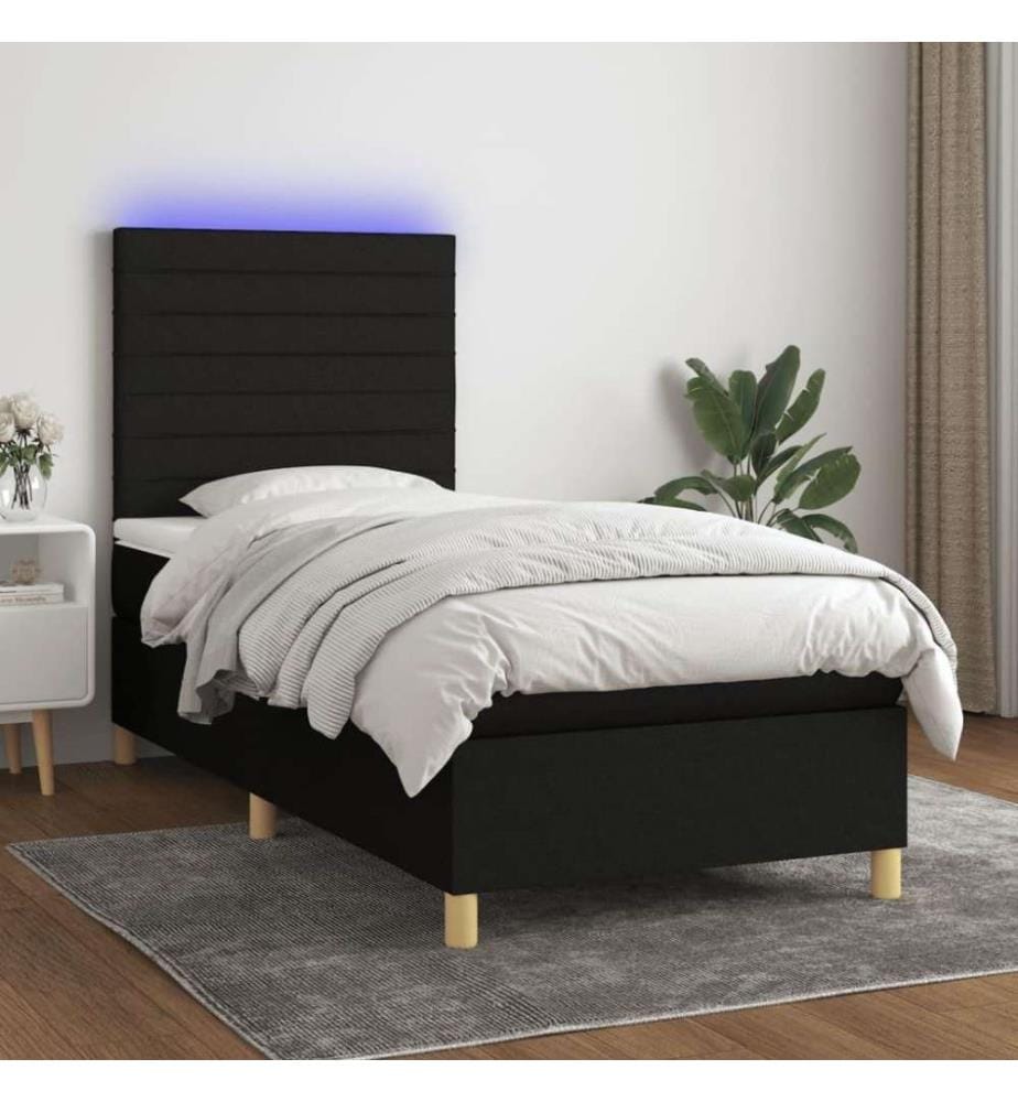 Sommier tapissier avec matelas et LED Noir 80x200cm Tissu