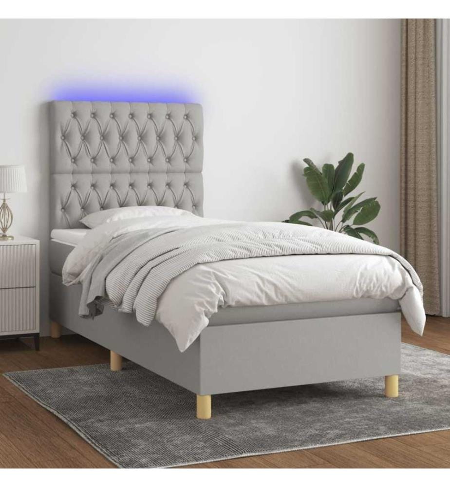 Sommier tapissier avec matelas et LED Gris clair 80x200cm Tissu