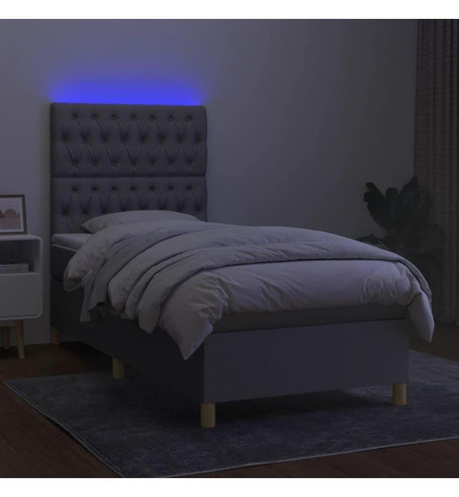 Sommier tapissier avec matelas et LED Gris clair 80x200cm Tissu
