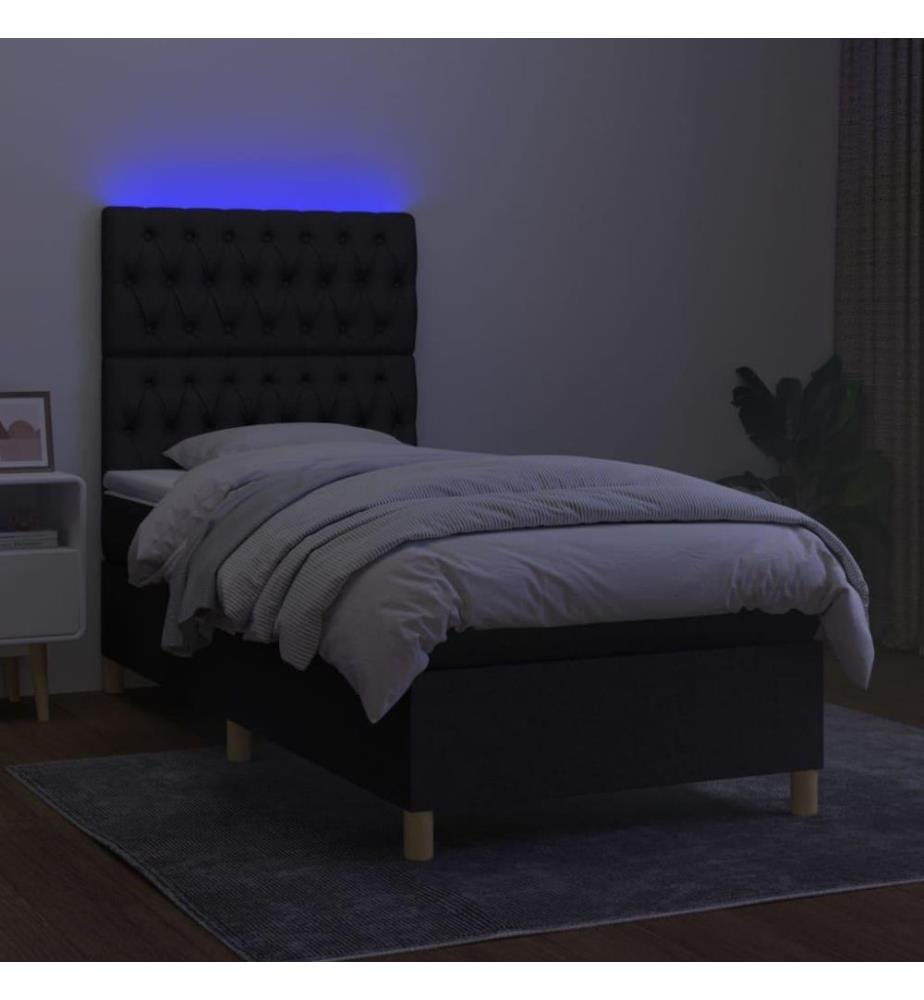 Sommier tapissier avec matelas et LED Noir 80x200cm Tissu