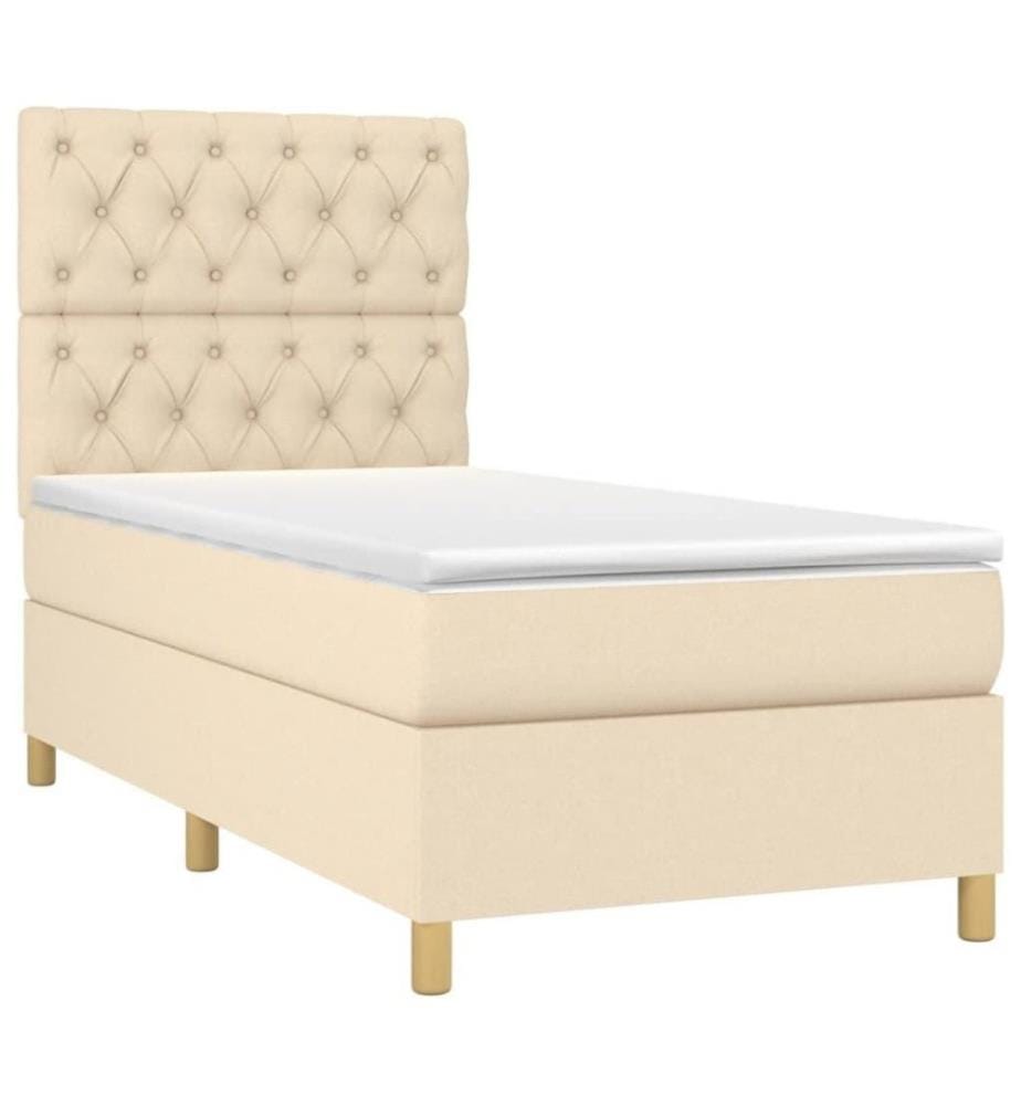 Sommier tapissier avec matelas et LED Crème 80x200cm Tissu