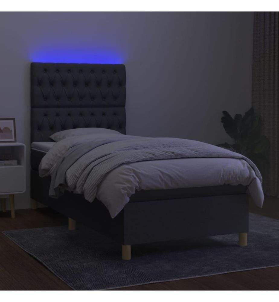 Boxspringbett mit Matratze & LED Dunkelgrau 90x190 cm Stoff