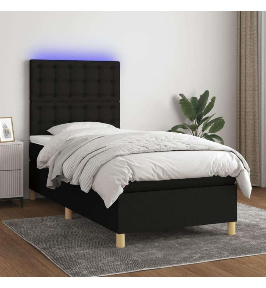 Sommier tapissier avec matelas et LED Noir 80x200cm Tissu