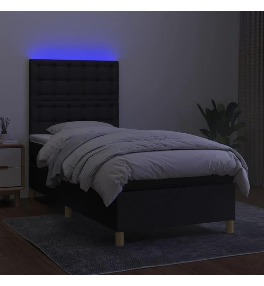Sommier tapissier avec matelas et LED Noir 80x200cm Tissu
