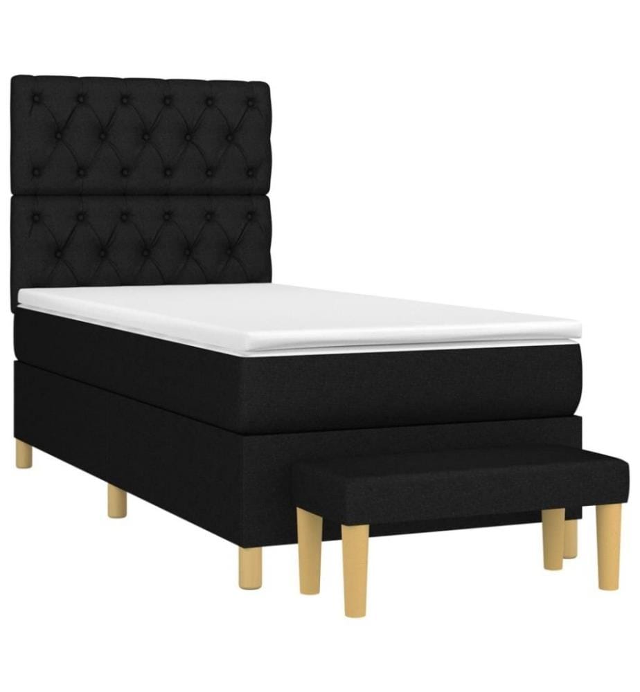 Lit à sommier tapissier et matelas Noir 80x200 cm Tissu