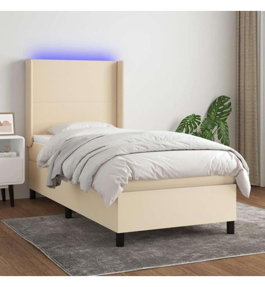 Sommier tapissier avec matelas et LED Crème 80x200cm Tissu