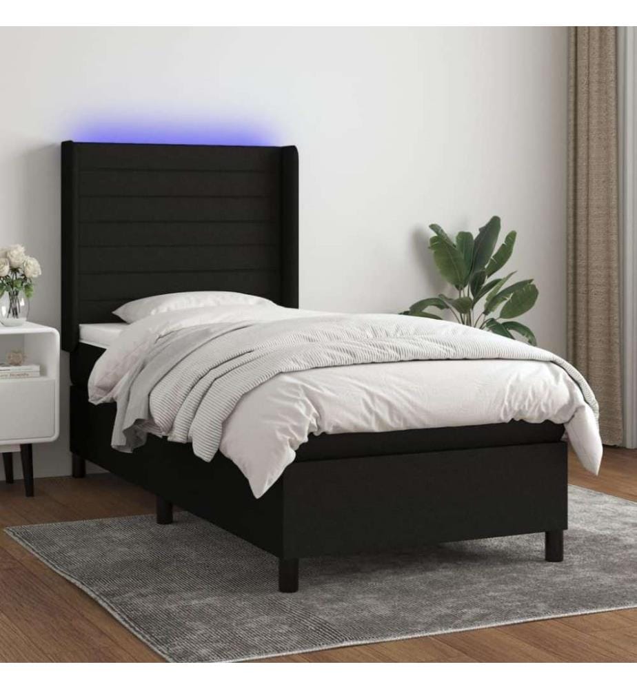 Sommier tapissier avec matelas et LED Noir 80x200cm Tissu