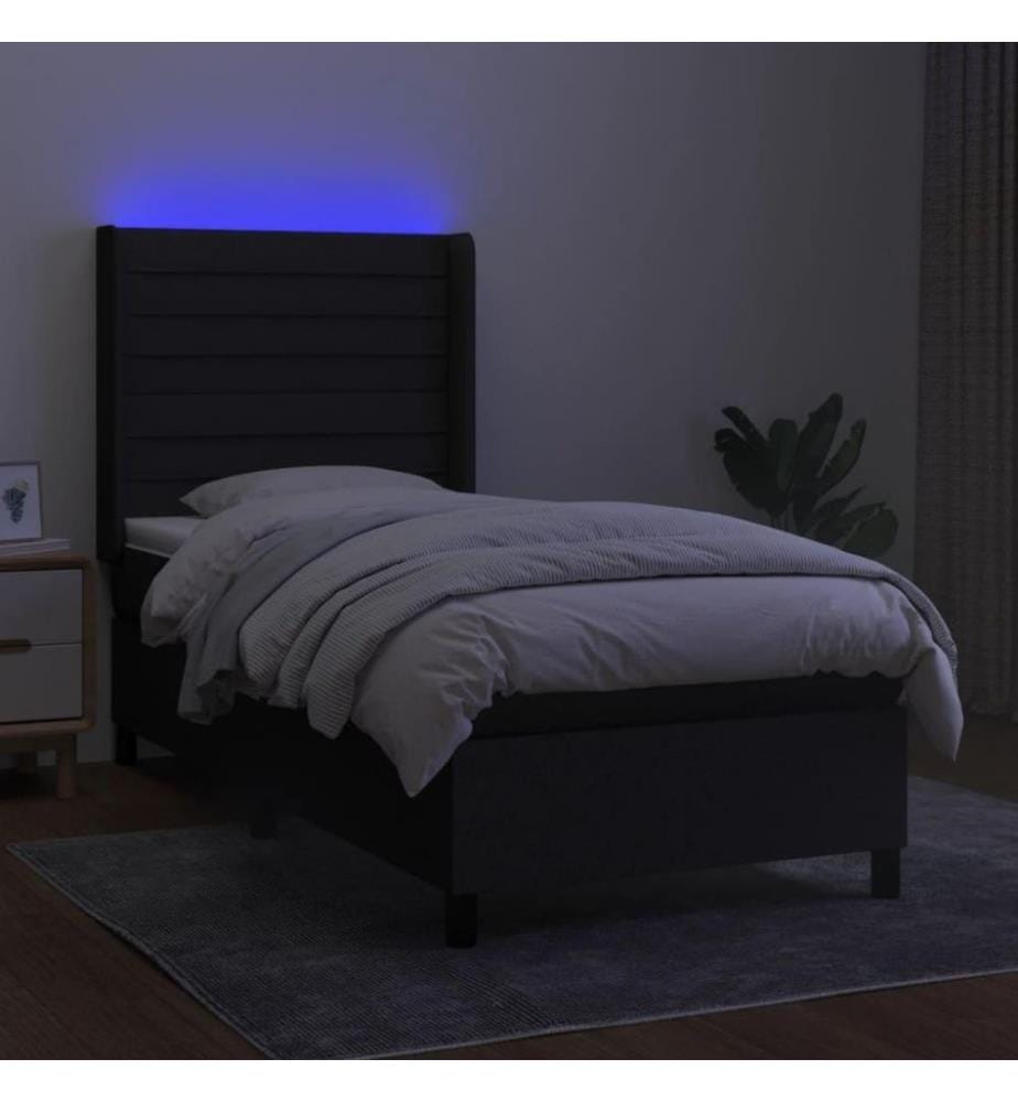 Sommier tapissier avec matelas et LED Noir 80x200cm Tissu